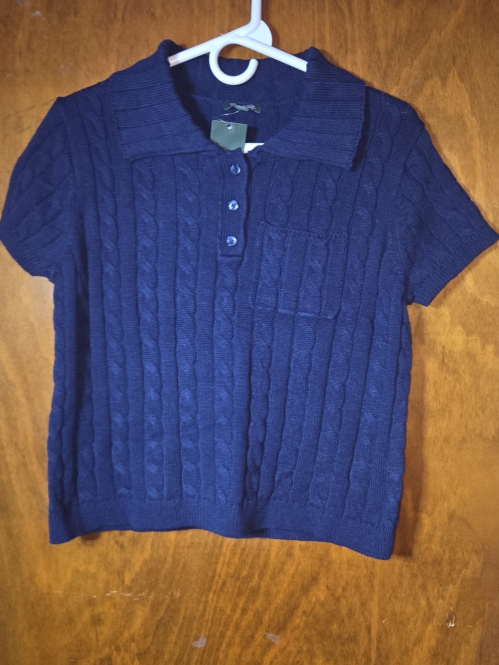 NWT Wild Fable Navy Blue Cable Knit Polo Sweater Short Sleeve Chest Pocket M